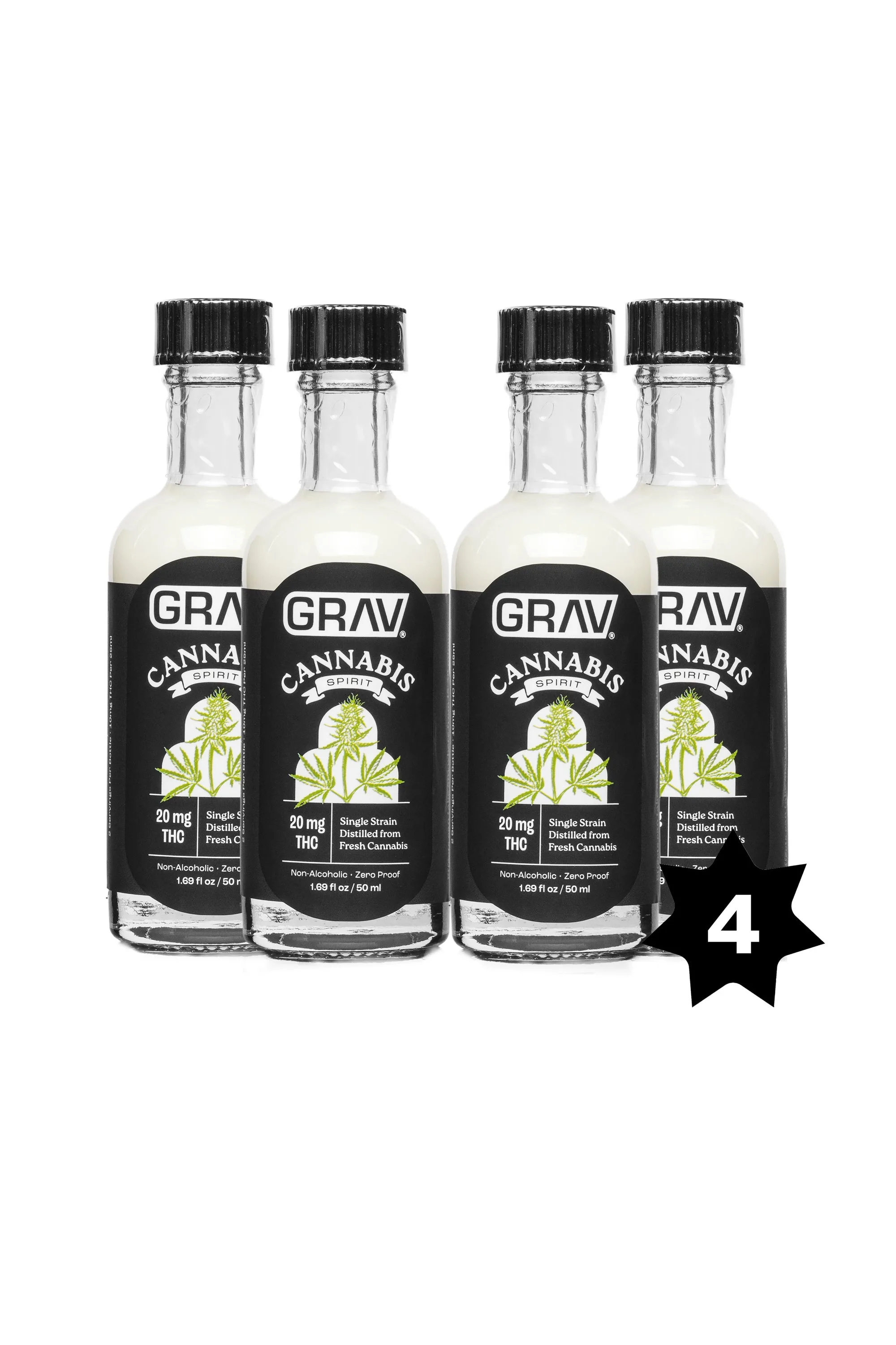 GRAV® Cannabis Spirit Black Label – 50ml Bottle, 4-Pack